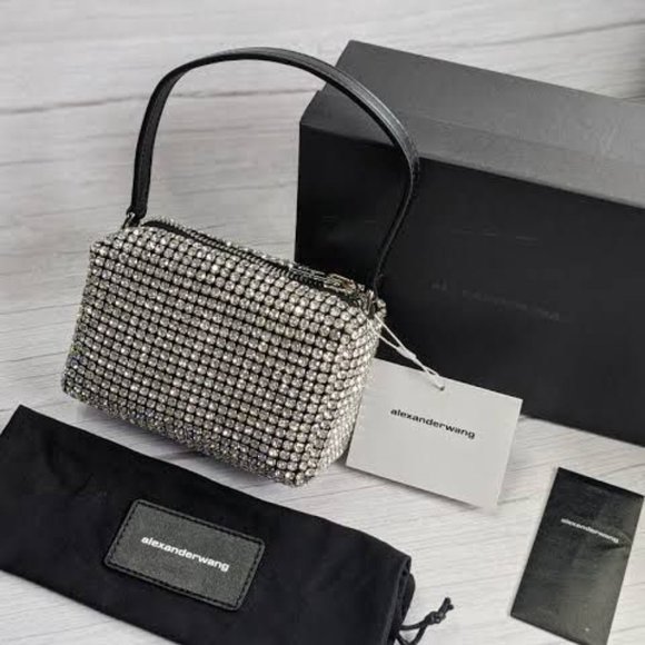 Alexander Wang heiress pouch rhinestone mesh women handbag sparkle top handle - Picture 5 of 11